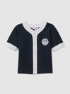 Reiss Navy/White Ark Senior Textured Cotton Baseball Shirt