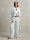 Reiss Blue Lori Petite Viscose-Linen Double Breasted Suit Blazer