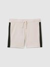 Reiss Ecru/Green Marl Senior Textured Cotton Drawstring Shorts