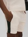 Reiss Ecru/Green Marl Senior Textured Cotton Drawstring Shorts