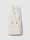 Reiss White Lori Halter Viscose Linen Double Breasted Suit Waistcoat