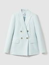 Reiss Blue Lori Viscose-Linen Double Breasted Suit Blazer
