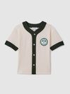 Reiss Ecru/Green Ark Senior Textured Cotton Baseball Shirt