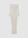 Good American Cloud White Good American Ribbed Off The Shoulder Maxi Dress
