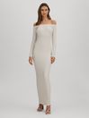 Good American Cloud White Good American Ribbed Off The Shoulder Maxi Dress