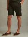 Reiss Green Conor Ribbed Elasticated Waist Shorts