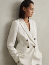 Reiss White Lori Petite Viscose-Linen Double Breasted Suit Blazer