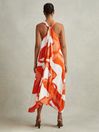 Reiss Orange/White Avia Printed Dipped Hem Midi Dress