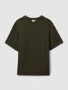Reiss Green Skyee Oversized Ribbed Crew Neck T-Shirt