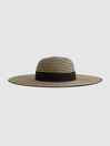 Reiss Black/Neutral Emilia Paper Straw Wide Brim Hat