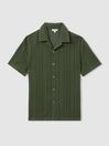 Reiss Olive Green Paradise Cotton Crochet Cuban Collar Shirt