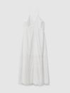 Reiss White Tate Cotton Broderie Maxi Dress