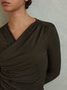 Reiss Khaki Lisa Wrap Front Ruched Jersey Mini Dress