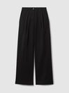 Reiss Washed Black Astrid Petite Cotton Blend Wide Leg Trousers