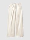Reiss White Astrid Cotton Blend Wide Leg Trousers