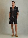 Reiss Black Christophe Ribbed Dual Zip-Front Shirt