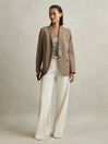 Reiss Taupe Hope Single Breasted Cotton Blazer