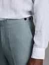 Reiss Aqua Blue Kin Slim Fit Linen Adjuster Trousers