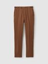 Reiss Tobacco Brown Kin Slim Fit Linen Adjuster Trousers