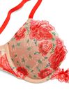 Victoria's Secret Tomato Red Embroidered Illuminating Blooms Push Up Bra