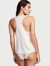 Victoria's Secret White Logo Jacquard Satin Racerback Pyjama Top