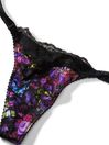 Victoria's Secret Moody Floral Black Lace Thong Shine Strap Knickers