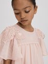 Reiss Pink Leonie Teen Tiered Embroidered Dress