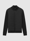 Reiss Black Southend Hybrid Quilt and Knit Zip-Through Jacket