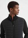 Reiss Black Southend Hybrid Quilt and Knit Zip-Through Jacket