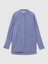 Reiss Blue/White Danica Oversized Cotton Side Stripe Shirt