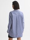 Reiss Blue/White Danica Oversized Cotton Side Stripe Shirt