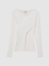 Reiss Ivory Heidi Knitted Wrap Long Sleeve Top