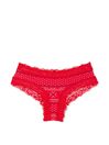 Victoria's Secret Lipstick Red Fair Isle Posey Lace Trim Cotton Cheeky Knickers