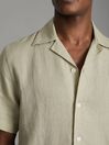 Reiss Chartreuse Beldi Relaxed Linen Cuban Collar Shirt