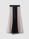 Reiss Navy/Nude Ava Colourblock Pleated Midi Skirt
