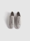 Reiss Light Grey Luca Grained Leather Trainers