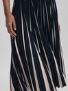 Reiss Navy/Cream Saige Pleated Striped Midi Skirt