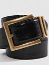 Reiss Black Brompton Patent Leather Crocodile Design Belt