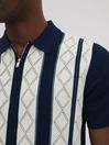 Reiss Navy/White Selwood Colourblock Zip-Through T-Shirt
