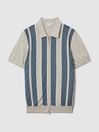 Reiss Stone Blue Selwood Colourblock Zip-Through T-Shirt