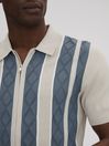 Reiss Stone Blue Selwood Colourblock Zip-Through T-Shirt