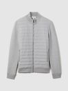 Reiss Soft Grey Melange Freddie Hybrid Quilt and Knit Zip-Through Jacket