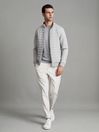 Reiss Soft Grey Melange Freddie Hybrid Quilt and Knit Zip-Through Jacket