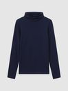 Reiss Navy Piper Fitted Roll Neck T-Shirt