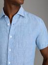 Reiss Sky Blue Holiday Slim Fit Linen Button-Through Shirt