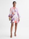 Leo Lin Rayon Linen Blouson Sleeve Mini Dress