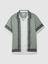 Reiss White/Green Blair Geometric Print Cuban Collar Shirt