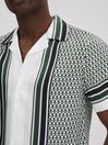 Reiss White/Green Blair Geometric Print Cuban Collar Shirt
