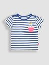 JoJo Maman Bébé Ecru Navy Stripe Bee Appliqué Pocket T-Shirt