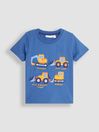 JoJo Maman Bébé Denim Blue Vehicles Appliqué Motif T-Shirt